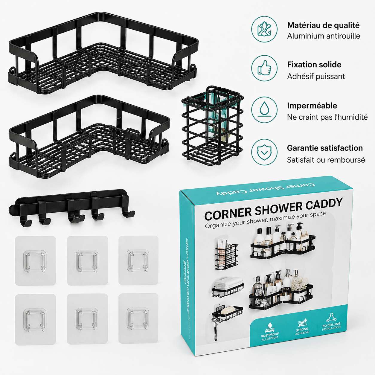 Étagères d’angle de salle de bain — 4 en 1