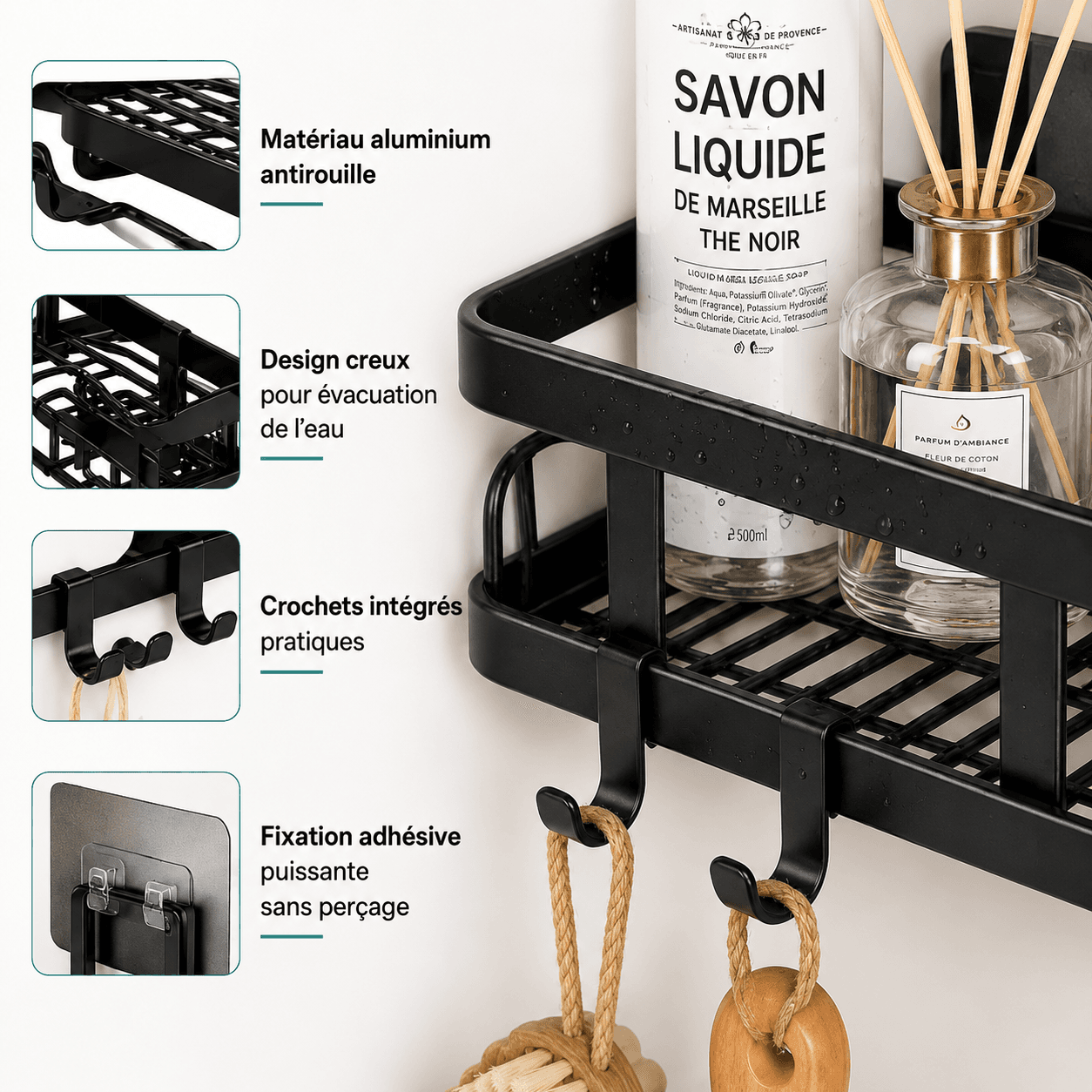 Étagères d’angle de salle de bain — 4 en 1