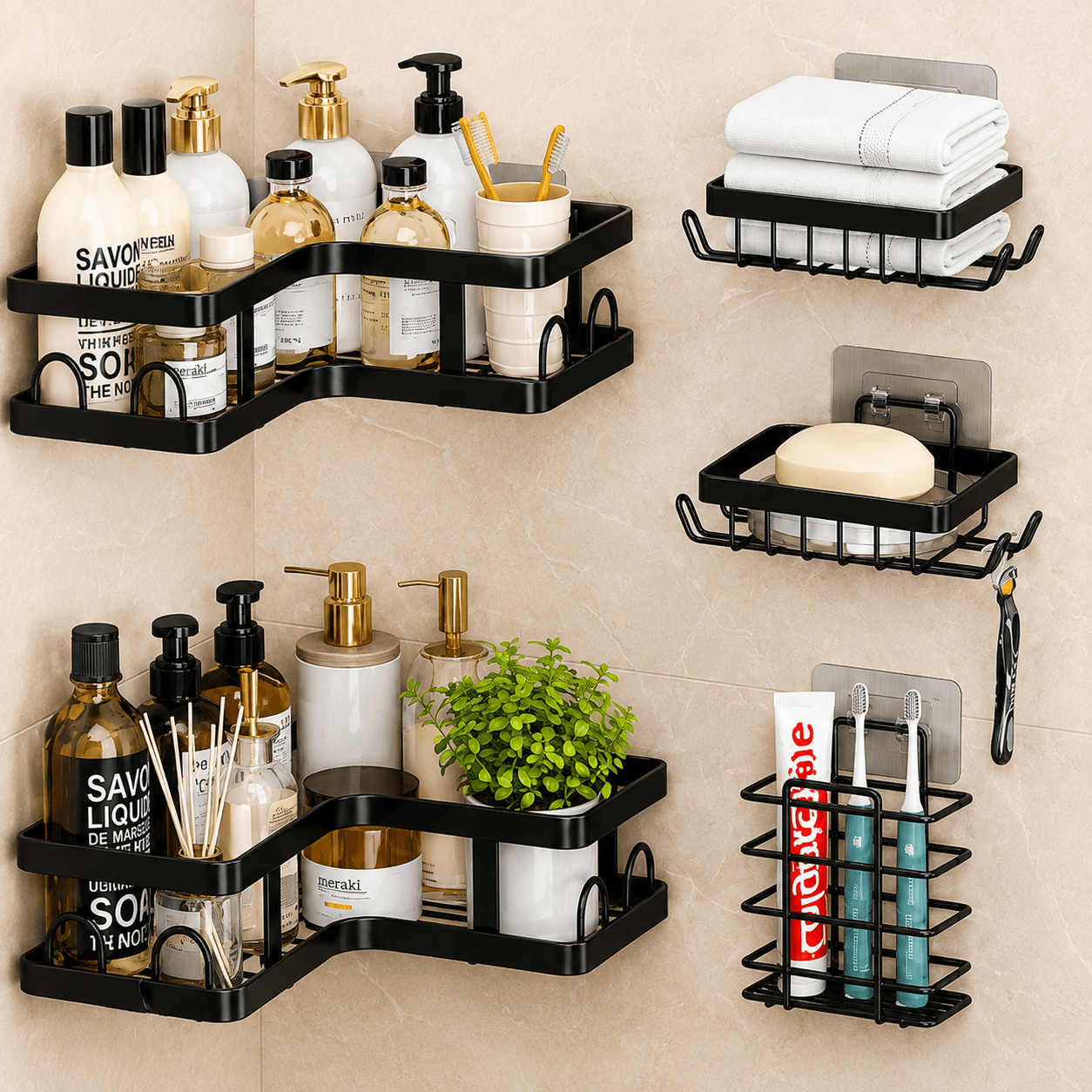 Étagères d’angle de salle de bain — 4 en 1
